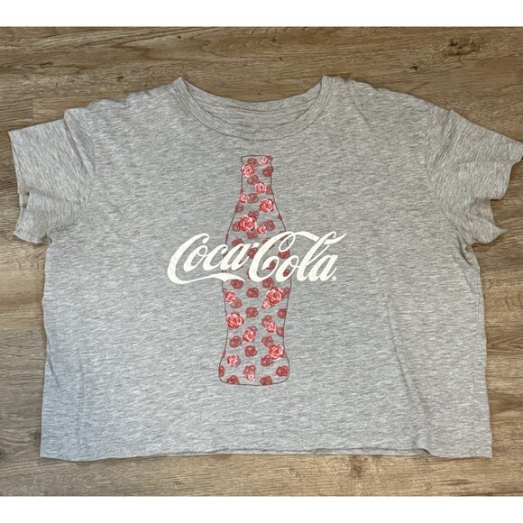 Coca-Cola Tops - Coca-Cola Crop Top Grey T-Shirt Embroidered Roses Size L